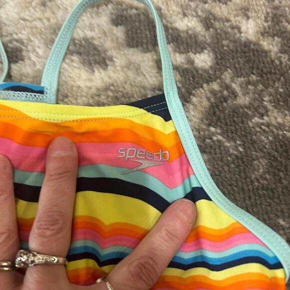 Speedo Girls One-Piece Striped Swimsuit Medium (10) - Picture 4 of 4